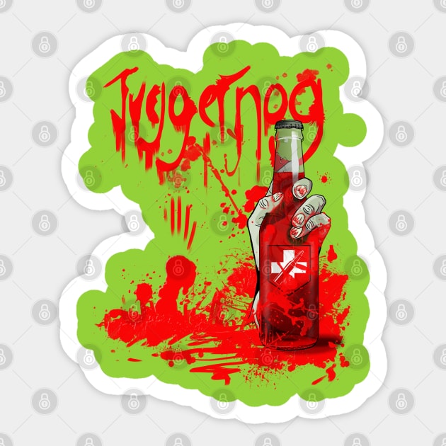 Zombie Hand Bloodied Juggernog on Lime Green Sticker by LANStudios